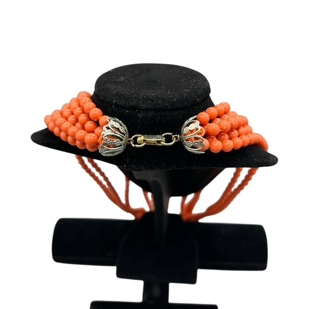 Vintage Orange Multi Strand Bead Necklace Statement Jewelry Magnetic Tested - Picture 3 of 11